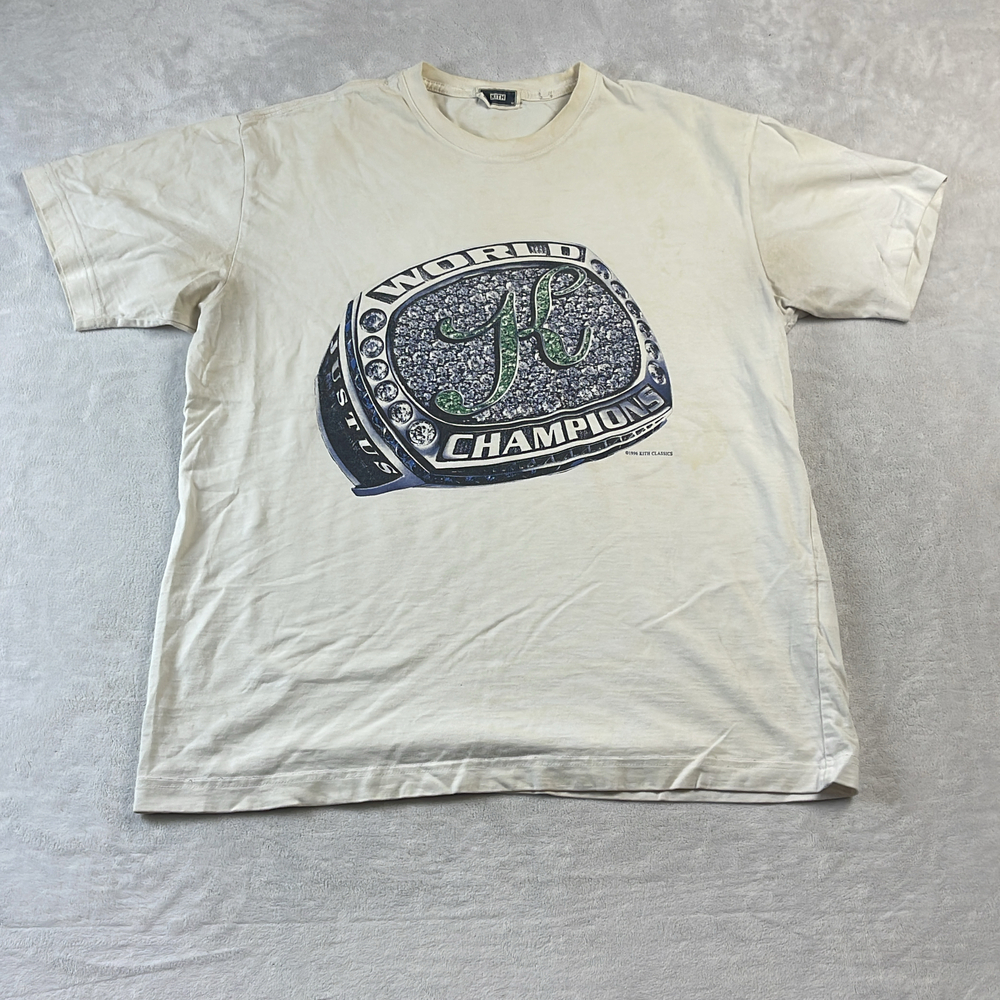 KITH World Champions Ring Logo Men's Beige T-Shirt Size M Graphic Streetwear